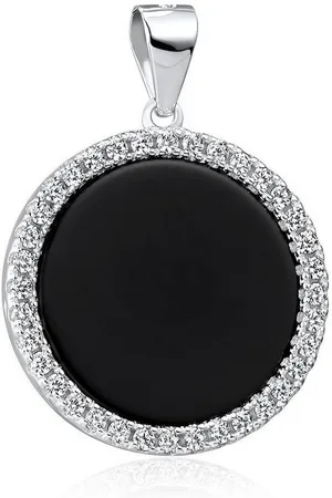 Materia Runder Anhänger Damen Silber Zirkonia Edelstein Onyx Schwarz Ø18mm KA-456, 925 Sterling Silber, rhodiniert - Verkäufer: Schmuck