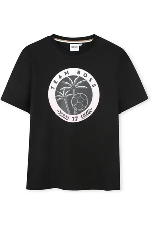 HUGO BOSS Print-Shirt sommerliches T-Shirt schwarz mit Fußballmotiv und Palmen - Verkäufer: coolkids-store