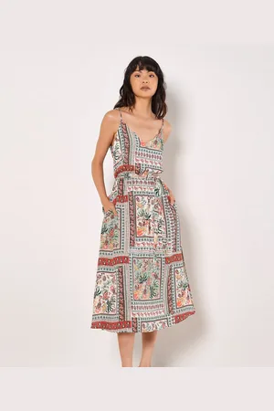 Apricot Midikleid Tropisches Cami-Kleid, mit Schaldruck - Verkäufer: