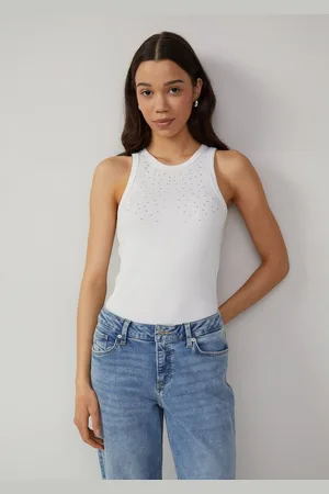 QS by s.Oliver Shirttop Geripptes Tanktop mit Schmucksteine Schmucksteine - Verkäufer: s.Oliver