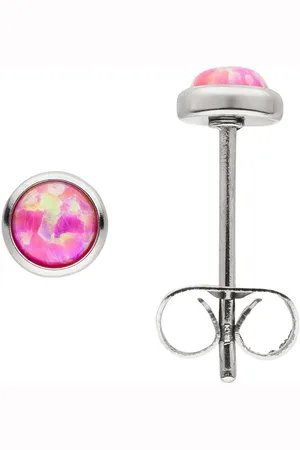 Jobo Paar Ohrstecker, Edelstahl mit synthetischem Opal rosa 5 mm