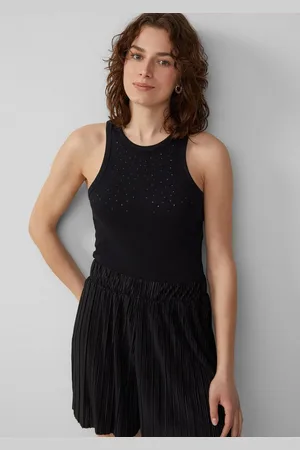 QS by s.Oliver Shirttop Geripptes Tanktop mit Schmucksteine Schmucksteine - Verkäufer: s.Oliver