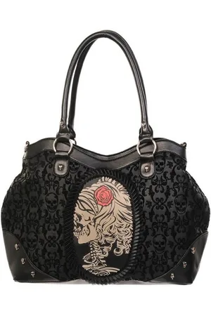 Banned Retro Schultertasche Necromancer Cameo, Skelett Dame Gemme Samt Gothic - Verkäufer: Schompi Trading e.K.