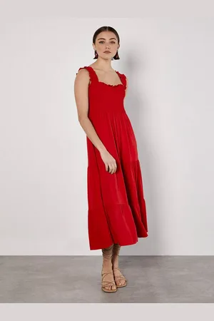Apricot Midikleid Slub Viscose Smock Dress, (1-tlg) mit Smockdetails - Verkäufer: