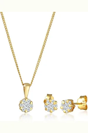 Elli DIAMONDS Schmuckset Set mit Diamanten Weiß Blumen Look (0.36 ct) 585 Gelbgold - Verkäufer: JULIE & GRACE GmbH