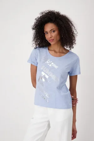 monari T-Shirt Shirt Basic Schmuckschrift Mit Rundhalsausschnitt
