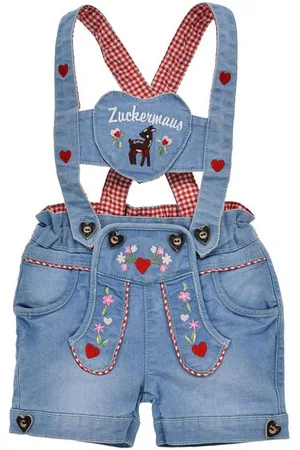 BONDI Trachtenlederhose Baby Mädchen Jeans Latzshort 