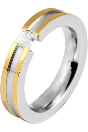 Akzent Fingerring Felicia aus Edelstahl, 1 Zirkonia-Stein, bicolor, Gr. 48 - 58 (Einzeln), Damen Ring - Verkäufer: Shaghafi GmbH
