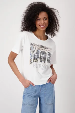 monari T-Shirt Shirt Lodge Druck Mit Rundhalsausschnitt