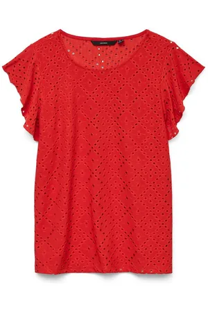 VERO MODA Blusenshirt Blusen-Shirt mit Rundhals und Lochmuster VMTASSA SL FRILL TOP NOOS - Verkäufer: ARIZONAS
