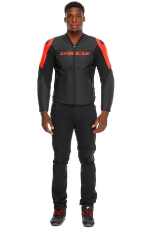 Dainese Motorradjacke Racing 5 Perf Lederjacke Schwarz / Schwarz / Rot-Fluo - Verkäufer: motorun