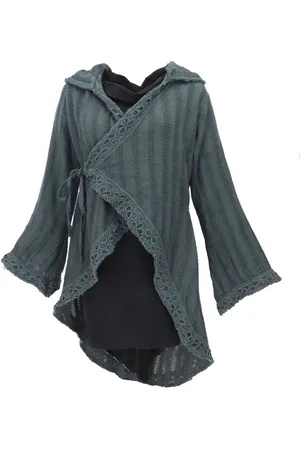 GURU-SHOP Langjacke Wickeljacke Boho chic, Boho Jacke - blaugrau alternative Bekleidung - Verkäufer: