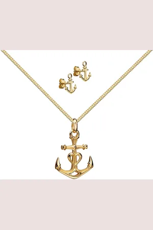 JEVELION Schmuckset Anhänger Anker mit 2x Ohrstecker 333 Gold - Made in Germany (Goldanhänger + Gold-Ohrschmuck, für Damen und Mädchen), Mit Kette vergoldet- Länge wählbar 36 - 70 cm oder ohne Kette. - Verkäufer: