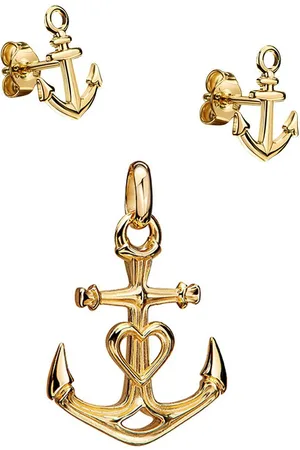 JEVELION Schmuckset Anhänger Anker mit 2x Ohrstecker 333 Gold - Made in Germany (Goldanhänger + Gold-Ohrschmuck, für Damen und Mädchen), Mit Kette vergoldet- Länge wählbar 36 - 70 cm oder ohne Kette. - Verkäufer: