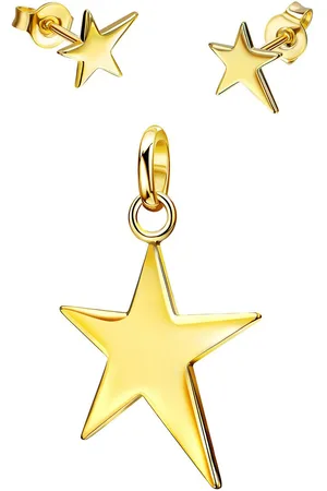 JEVELION Schmuckset Anhänger Stern mit 2x Ohrstecker 585 Gold - Made in Germany (Goldanhänger + Gold-Ohrschmuck, für Damen und Mädchen), Mit Kette vergoldet- Länge wählbar 36 - 70 cm oder ohne Kette. - Verkäufer: