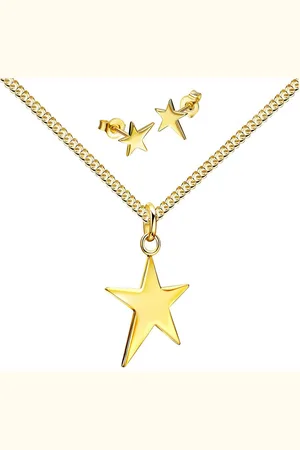 JEVELION Schmuckset Anhänger Stern mit 2x Ohrstecker 585 Gold - Made in Germany (Goldanhänger + Gold-Ohrschmuck, für Damen und Mädchen), Mit Kette vergoldet- Länge wählbar 36 - 70 cm oder ohne Kette. - Verkäufer: