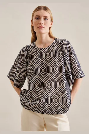 Seidensticker Shirtbluse Schwarze Rose Kurzarm Rundhals Streifen