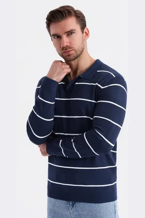 Ombre Clothing Langarm-Poloshirt Horizontal gestreiftes Herren-Polo-Longsleeve mit Viskose - Verkäufer: