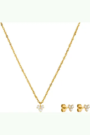 Purelei Ohrring und Ketten Set Schmuck Geschenk Edelstahl Mahina Club Konani, 2310-MC-Konani-Gold (Set, 3-tlg), mit Zirkonia (synth)