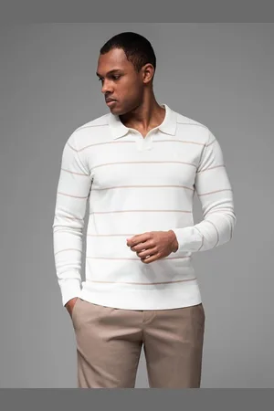 Ombre Clothing Langarm-Poloshirt Horizontal gestreiftes Herren-Polo-Longsleeve mit Viskose - Verkäufer: