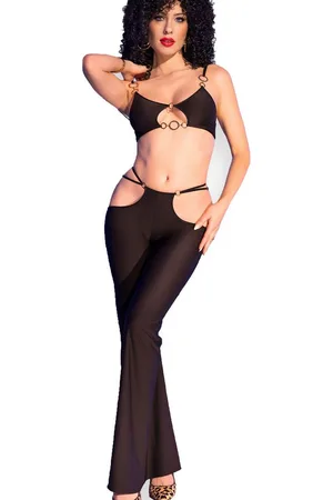 Chilirose Top & Leggings Skinny Set Riemchen Outfit mit schwarzem Satin BH Leggings Top Eng geschnitten - Verkäufer: yourdesignerz.de