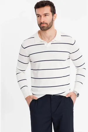 Ombre Clothing Langarm-Poloshirt Horizontal gestreiftes Herren-Polo-Longsleeve mit Viskose - Verkäufer: