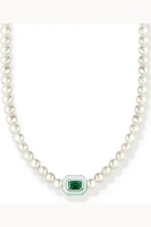 Thomas Sabo Choker Choker Perlen mit grünem Stein, KE2183-082-6-L42V, mit Glas-Keramik Stein - mit Süßwasserzuchtperle