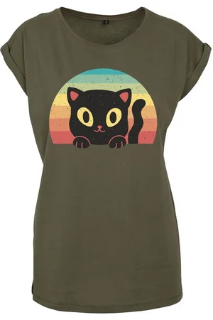 Youth Designz Print-Shirt "Retro Black Cat" Damen T-Shirt als Statement / Geschenk Frauen Motiv mit stylischen Retro Regenbogen Aufdruck - Verkäufer: EmDa Trading GmbH
