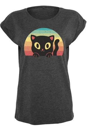 Youth Designz Print-Shirt "Retro Black Cat" Damen T-Shirt als Statement / Geschenk Frauen Motiv mit stylischen Retro Regenbogen Aufdruck - Verkäufer: EmDa Trading GmbH