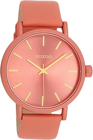 Oozoo Quarzuhr Damen Armbanduhr Timepieces Analog, (Analoguhr), Damenuhr rund, groß (ca. 42mm), Lederarmband pfirsichrosa, Fashion - Verkäufer: Fit4Style Silberschmuck - IMPPAC