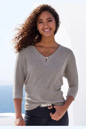 Lascana 3/4-Arm-Shirt mit funkelndem Strassknopf aus strukturierter Viskose-Qualität
