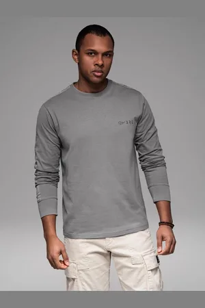 Ombre Clothing Longsleeve Longsleeve aus Baumwolle mit U-Ausschnitt, Streifen und Brustprint - Verkäufer: