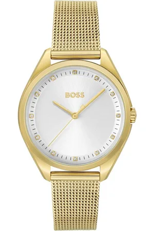 HUGO BOSS Quarzuhr SAYA 1502669, Damenuhr, Armbanduhr, Glaskristalle, Edelstahlarmband