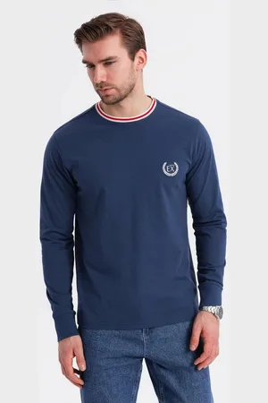 Ombre Clothing Longsleeve Longsleeve aus Baumwolle mit U-Streifen-Ausschnitt und Stickerei - Verkäufer: