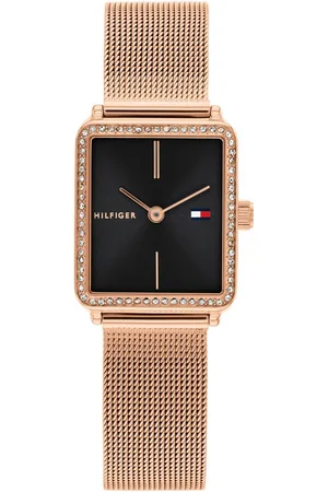 Tommy Hilfiger Quarzuhr Tea Tank 1782800, Armbanduhr, Damenuhr, Edelstahlarmband, analog, Glassteine