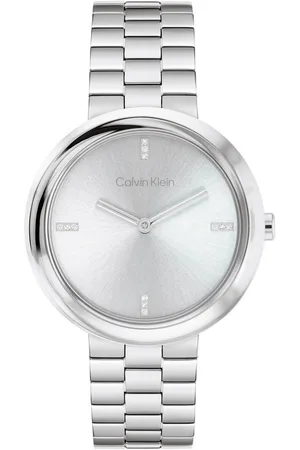 Calvin Klein Quarzuhr Twisted Bezel 25100093, Armbanduhr, Damenuhr, Edelstahlarmband, analog, Glassteine