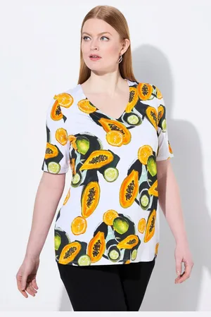 Ulla Popken T-Shirt Slinky-Shirt Papayas Classic V-Ausschnitt Halbarm - Verkäufer: Popken Fashion Group