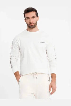 Ombre Clothing Longsleeve Longsleeve aus Baumwolle mit U-Ausschnitt, Streifen und Brustprint - Verkäufer: