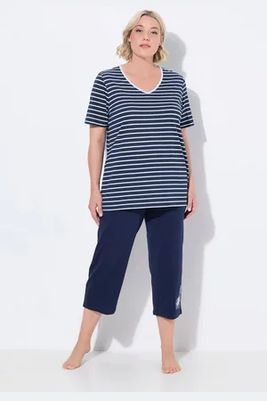 Ulla Popken Pyjama Pyjama Ringel Stickerei V-Ausschnitt Halbarm - Verkäufer: Popken Fashion Group