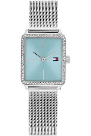 Tommy Hilfiger Quarzuhr Tea Tank 1782789, Armbanduhr, Damenuhr, Edelstahlarmband, analog, Glassteine