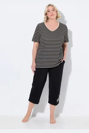 Ulla Popken Pyjama Pyjama Ringel Stickerei V-Ausschnitt Halbarm - Verkäufer: Popken Fashion Group