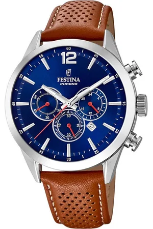 Festina Chronograph Timeless Chronograph F20542/3, Herrenuhr mit Lederarmband, F20542/3, Quarzuhr mit Stoppfunktion, 43,5 mm Gehäuse - Verkäufer: Jäckle Uhrenhandel e.K.