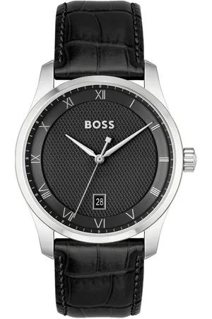 HUGO BOSS Quarzuhr PRINCIPLE 1514122, Herrenuhr, Armbanduhr, Datum, Lederarmband