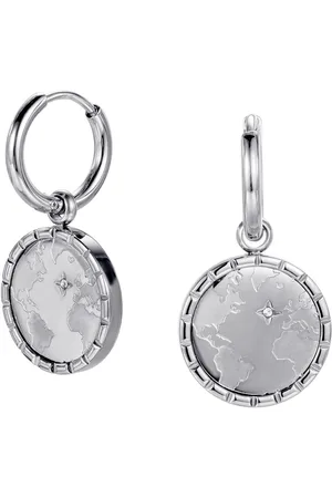 Firetti Paar Creolen Schmuck Geschenk Edelstahl Ohrschmuck Ohrringe Planet Earth Welt, mit Zirkonia (synth) - Einhänger abnehmbar