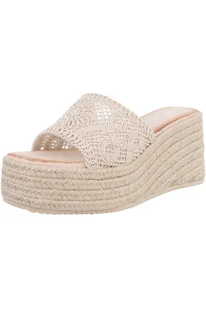 Ital-Design Wedge-Pantoletten mit Stickerei für Damen – Beige Plateausandaletten (89372612) Keilabsatz/Wedge Keilsandaletten in Beige - Verkäufer: