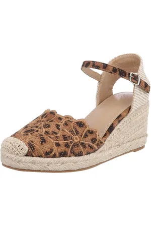 Ital-Design Beige Wedges mit Blumenstickerei – Sommerliche Eleganz Schnürpumps (89372880) Keilabsatz/Wedge Pumps in Braun - Verkäufer: