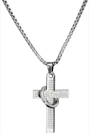 Karma Kette mit Anhänger Halskette mit Kreuz und Ring Herrenkette silber o. schwarz Halsschmuck (Männerkette, Schmuck Geschenk für Ihn), Kreuzkette Männerschmuck 60 cm - Verkäufer: Sanixa