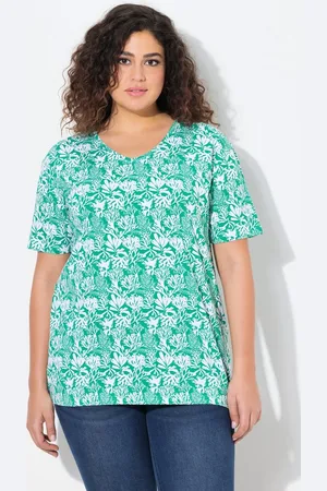 Ulla Popken T-Shirt T-Shirt floraler Druck A-Linie V-Ausschnitt - Verkäufer: Popken Fashion Group