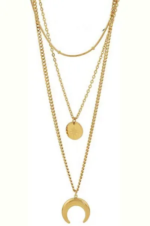 Karma Statementkette 3 lagige Halskette Gold vergoldet Damen Kette Edelstahl (Damenkette, Edelstahlhalskette Edelstahlkette), modern mehrlagig Mond Damenhalskette - Verkäufer: Sanixa