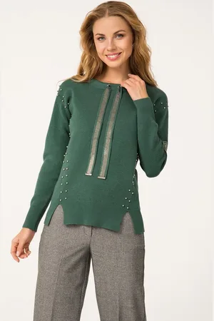 Passioni Strickpullover in grün mit Perlen - Verkäufer: Passion Mode